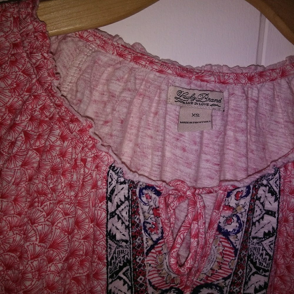 Lucky Brand Long Sleeve Red Tee Top Short XS - Picture 2 of 2